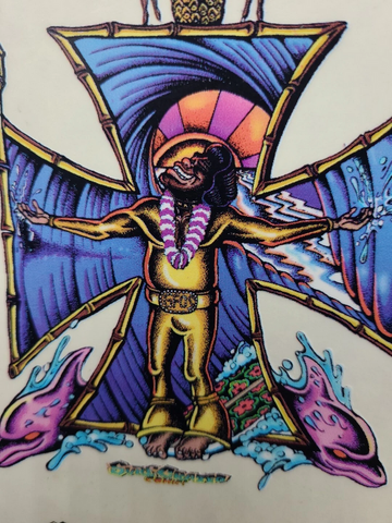 Vintage 1992 Surf Crazed Comics James Brown Christ Cross Clear  STICKER