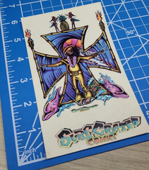Vintage 1992 Surf Crazed Comics James Brown Christ Cross Clear  STICKER